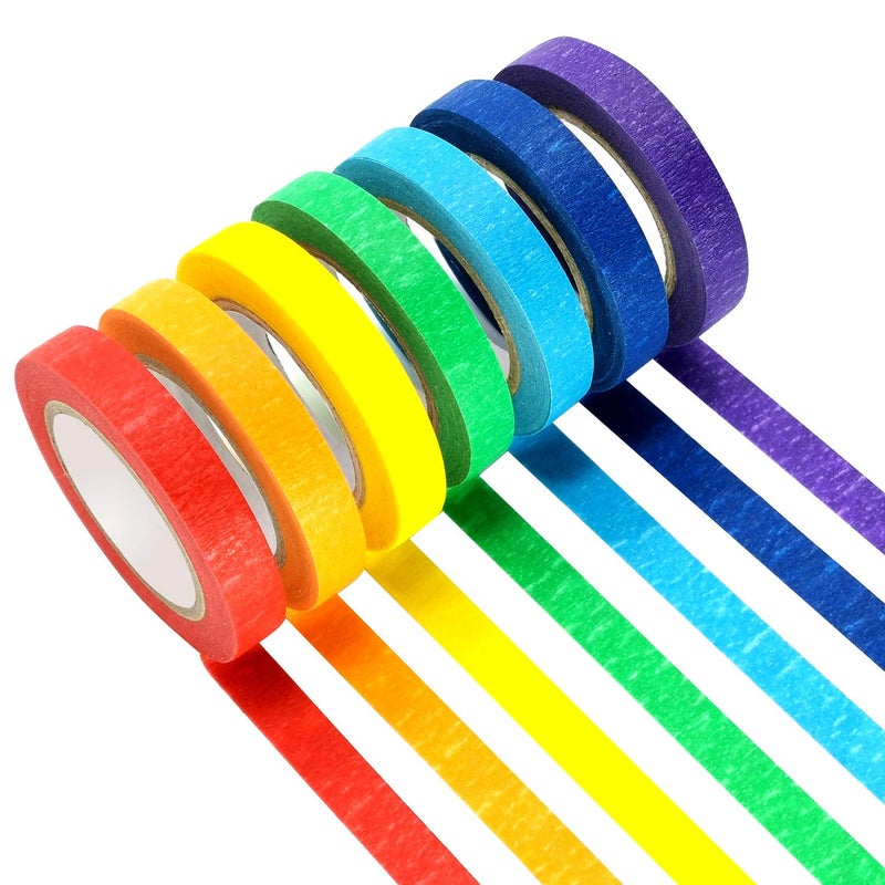 Aipker Colored Masking Tapes, 7PCS Arts Rainbow Labelling Masking Tape Fun Supplies Kit for Kids and Adults, Painters Tapes for Crafts, School Projects, Party Decorations and More (0.4 Inch, 12 yd) - Image 1